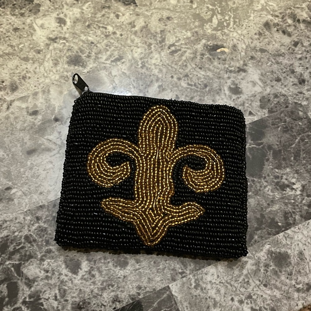 K.C. Malhan beaded fleur de lis coin pouch